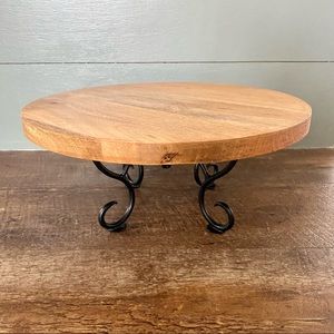 Wood Cake Stand With Black Metal Base